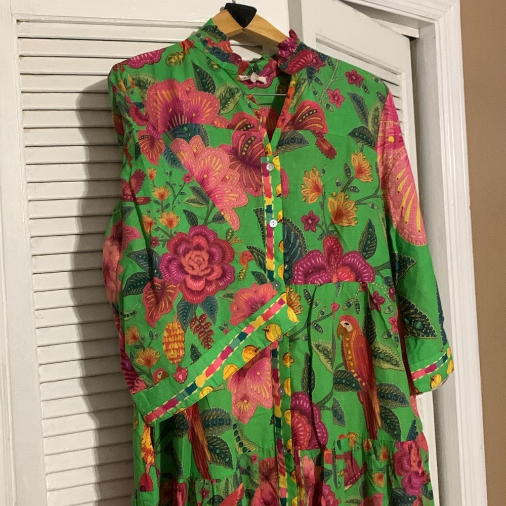 Pink and Orange Crew Neck Maxi Dress for Casual Resort Wear - Picture 4 of 4